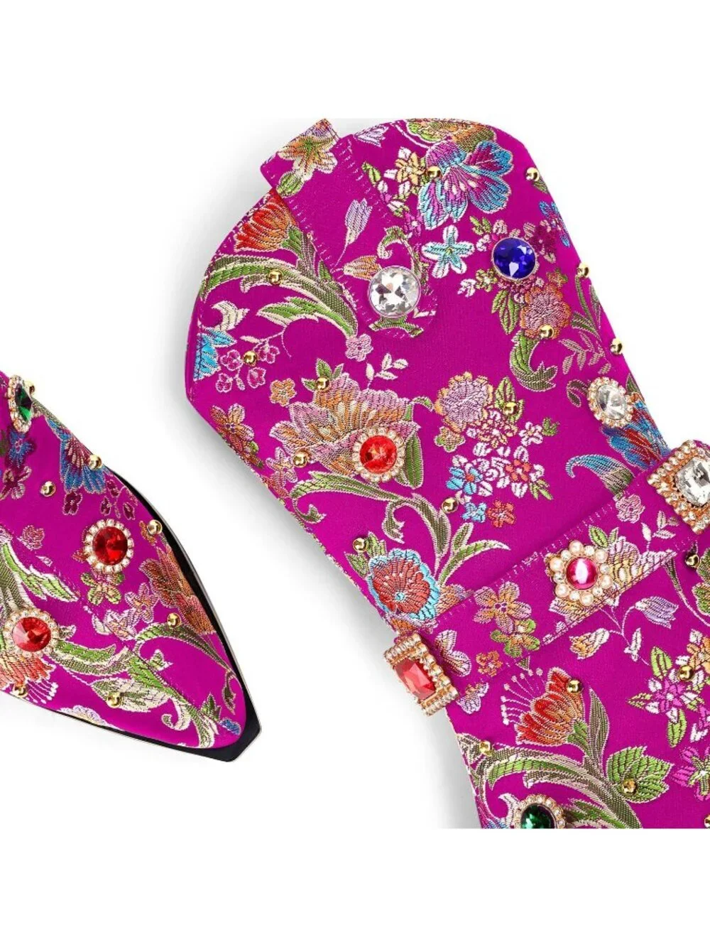 Women's Purple Western Floral Embroidery Rhinestone Sparkly Cowgirl Mid Calf Boo